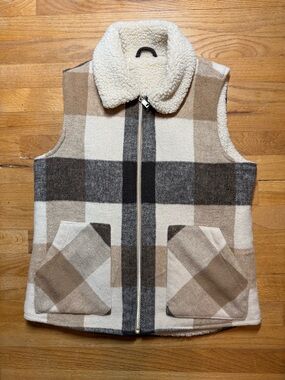 Sanctuary Women's Plaid Mixed Media Sherpa-Lined Vest